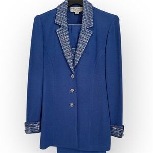 St. John Evening by Marie Gray knit Royal Blue Blazer with Silver Accents size 4